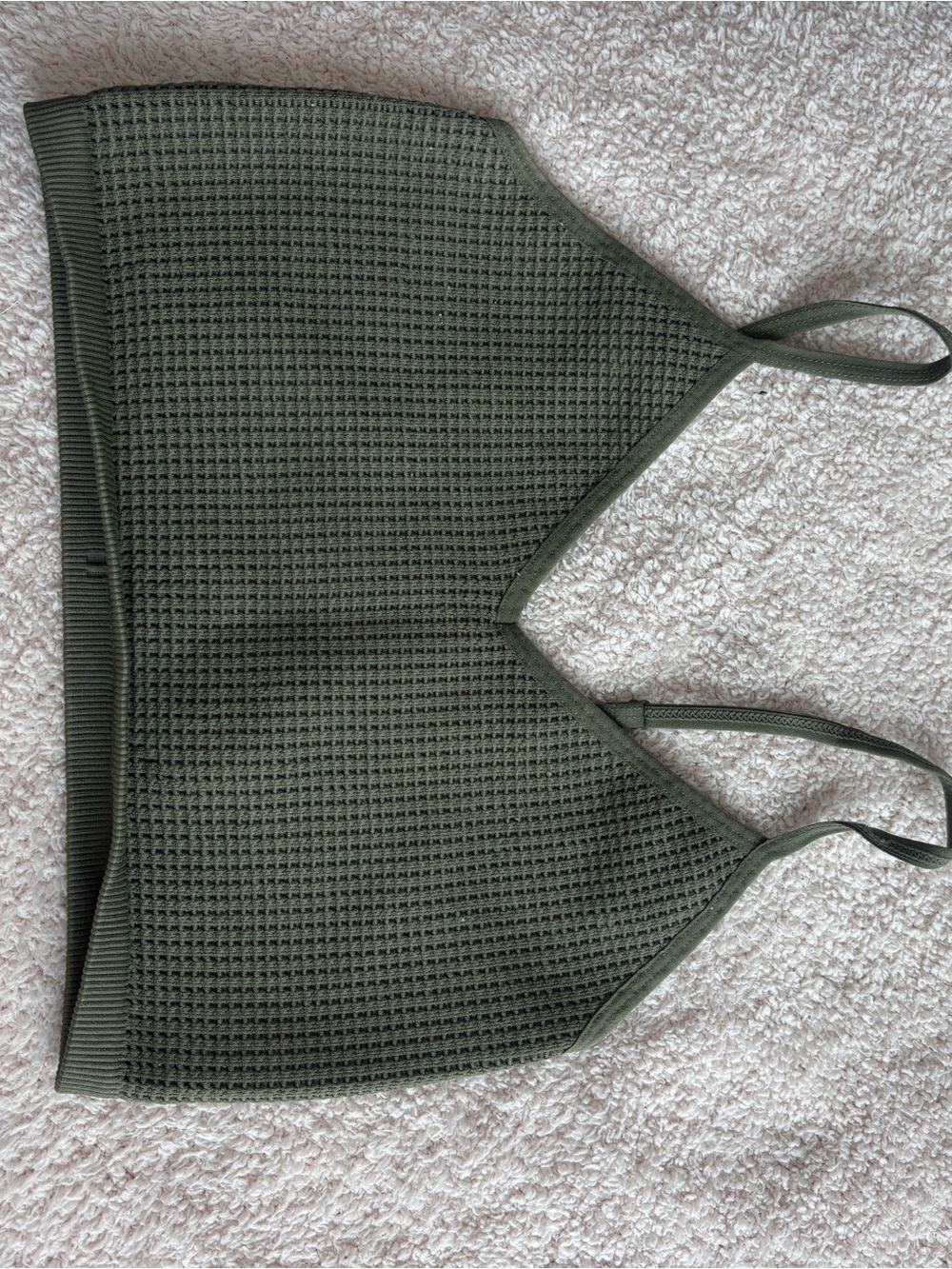 Bozzolo Olive Green Waffle-Knit Crop Tank